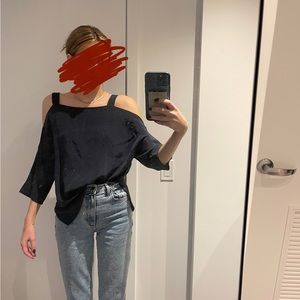 Tibi cold shoulder blouse (Black, Size S)